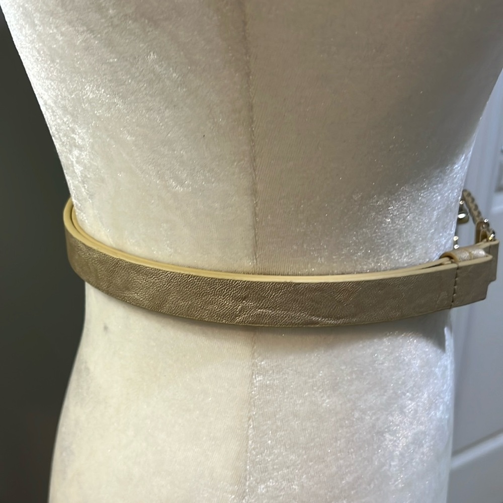 NWOT CHICO’S Faux Leather Gold Metallic Belt with Gold Buckle - M/L - Picture 4 of 11